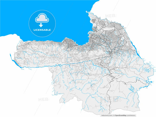 Port-au-Prince, Ouest, Haiti, high resolution vector map - Instant download PDF and JPG