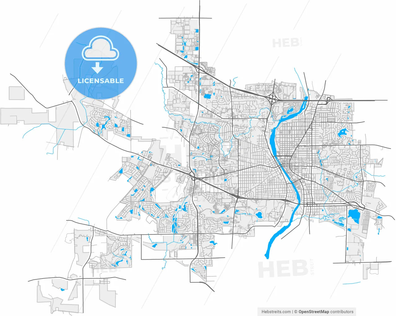 Elgin, Illinois, United States, high resolution vector map - Instant download PDF and JPG