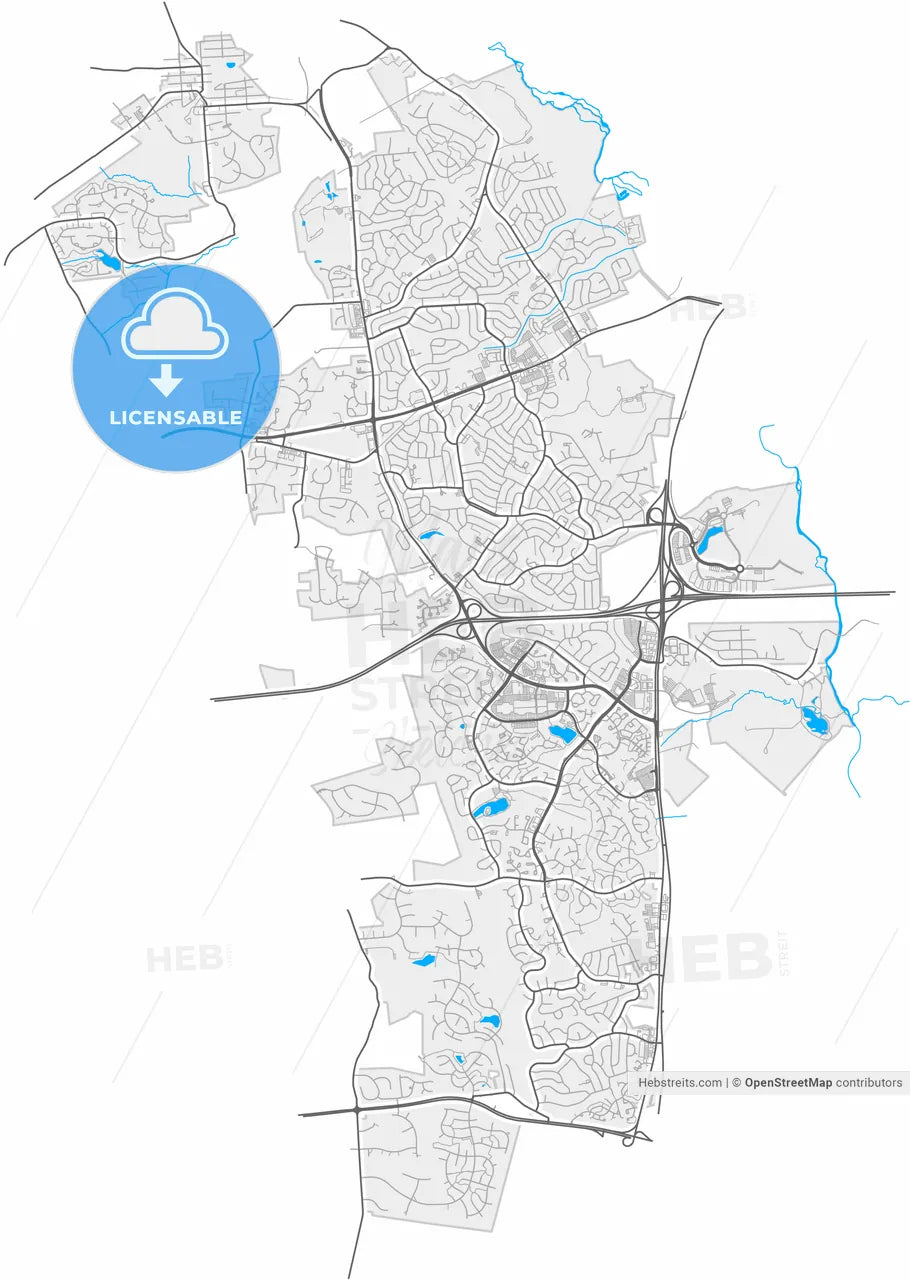 Bowie, Maryland, United States, high resolution vector map - Instant download PDF and JPG