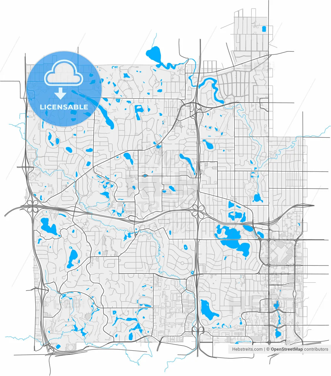 Edina, Minnesota, United States, high resolution vector map - Instant download PDF and JPG