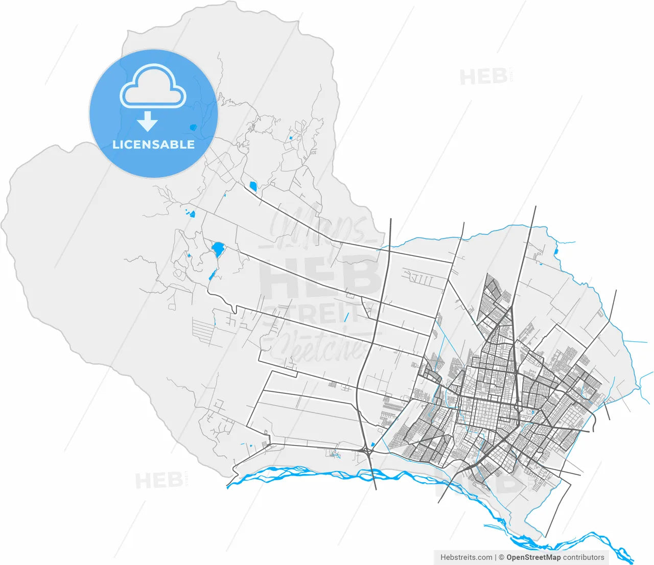 Rancagua, Chile, high resolution vector map - Instant download PDF and JPG