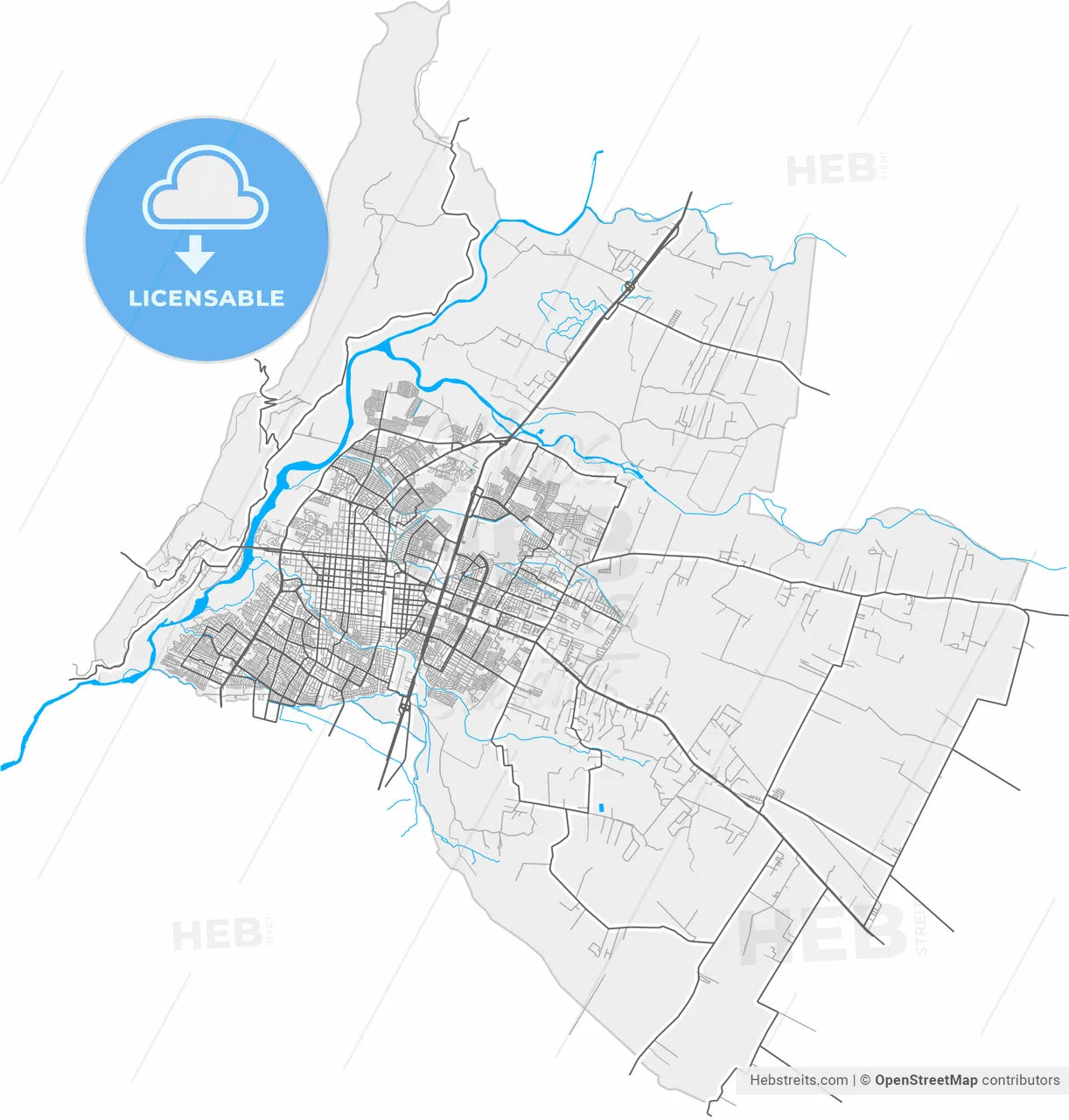 Talca, Chile, high resolution vector map - Instant download PDF and JPG