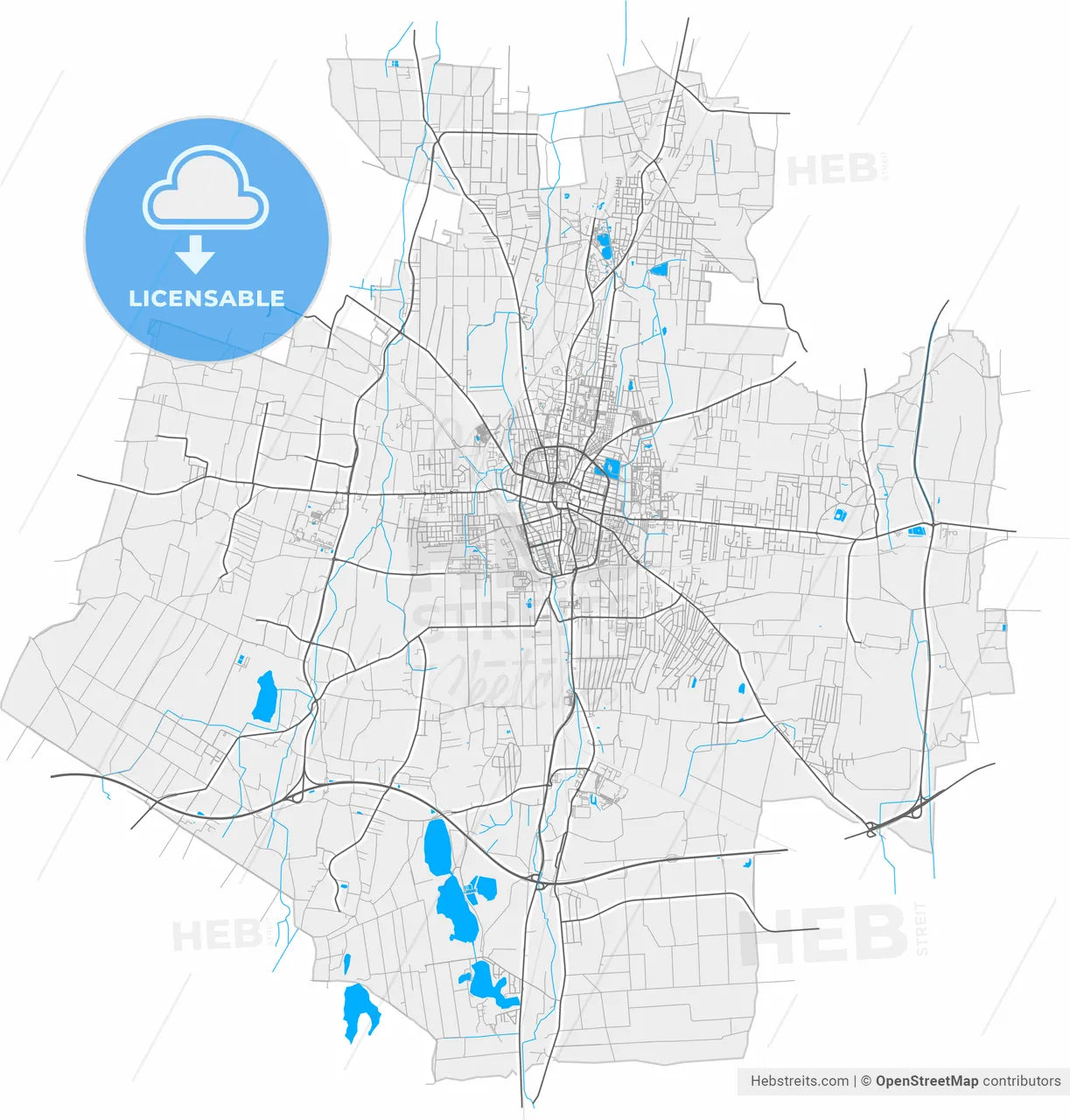 Nyíregyháza, Szabolcs-Szatmár-Bereg, Hungary, high resolution vector map - Instant download PDF and JPG