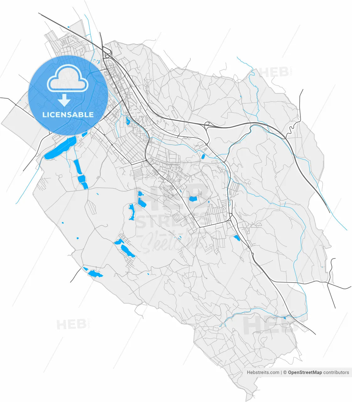 Tatabánya, Komárom-Esztergom, Hungary, high resolution vector map - Instant download PDF and JPG