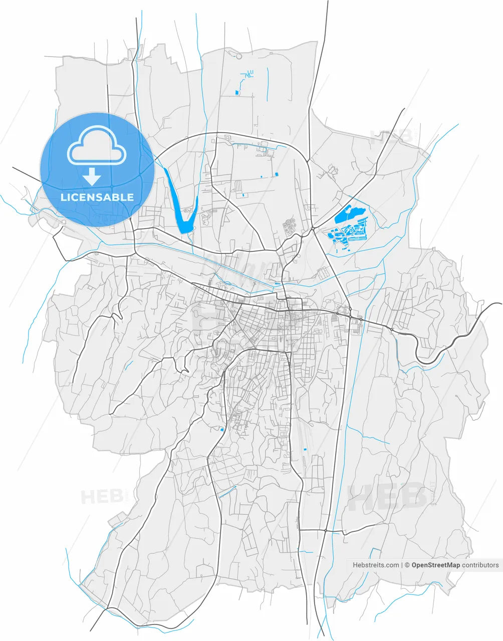Zalaegerszeg, Zala, Hungary, high resolution vector map - Instant download PDF and JPG