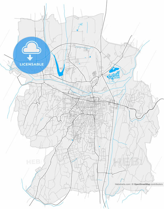 Zalaegerszeg, Zala, Hungary, high resolution vector map - Instant download PDF and JPG
