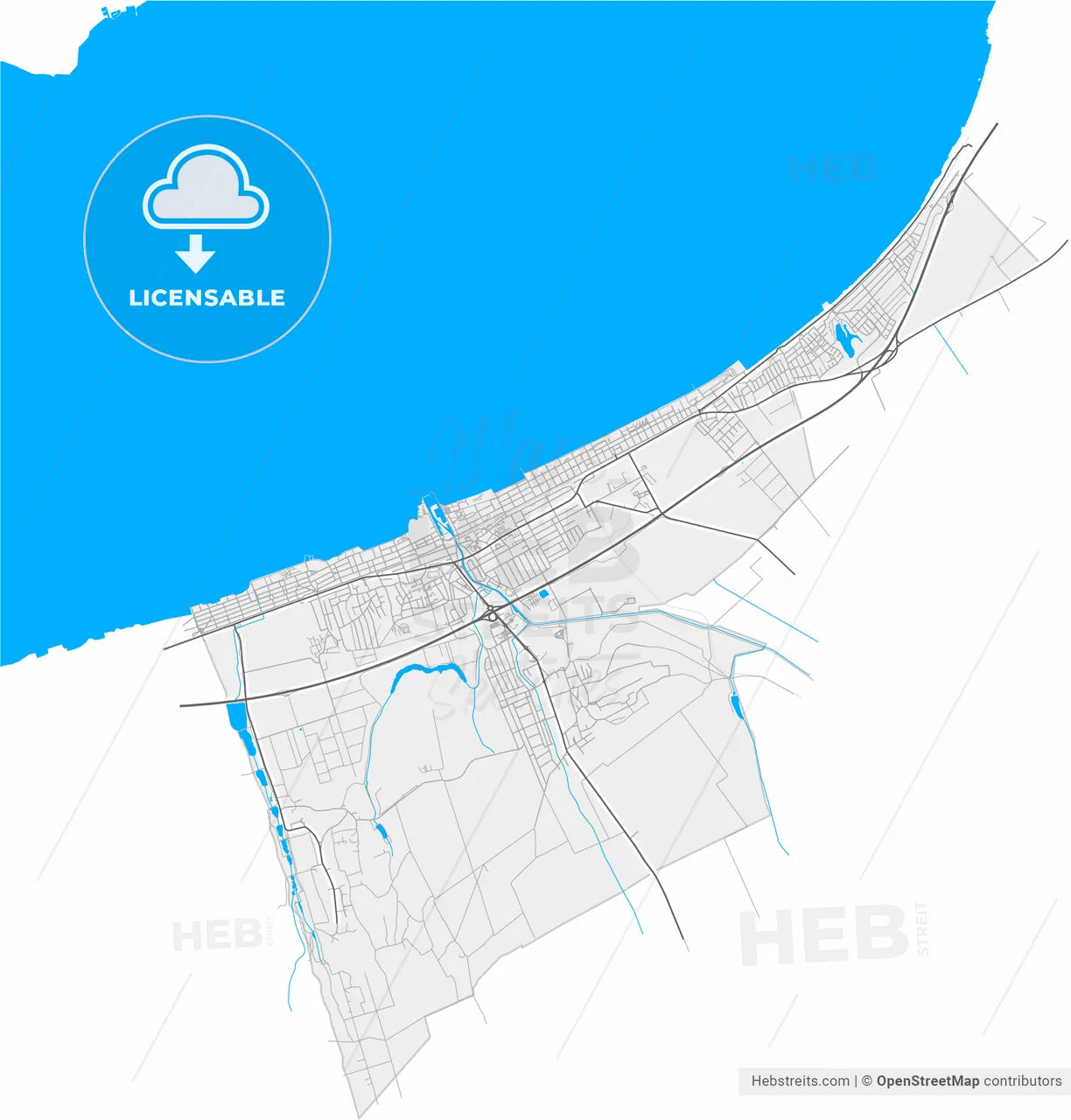 Siófok, Somogy, Hungary, high resolution vector map - Instant download PDF and JPG