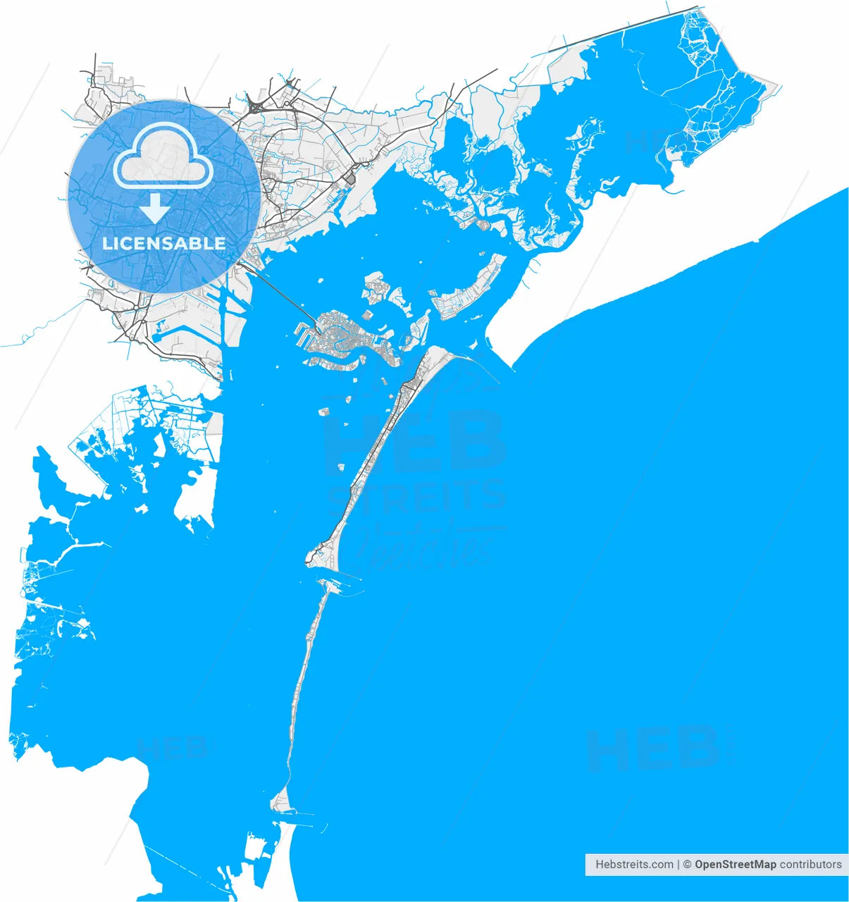 Venice, Veneto, Italy, high resolution vector map - Instant download PDF and JPG