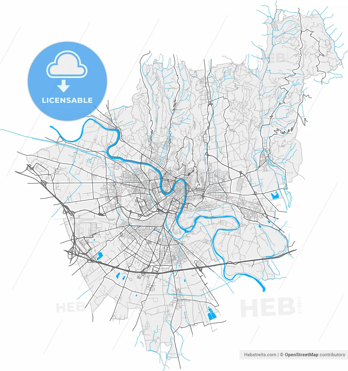Verona, Veneto, Italy, high resolution vector map - Instant download PDF and JPG