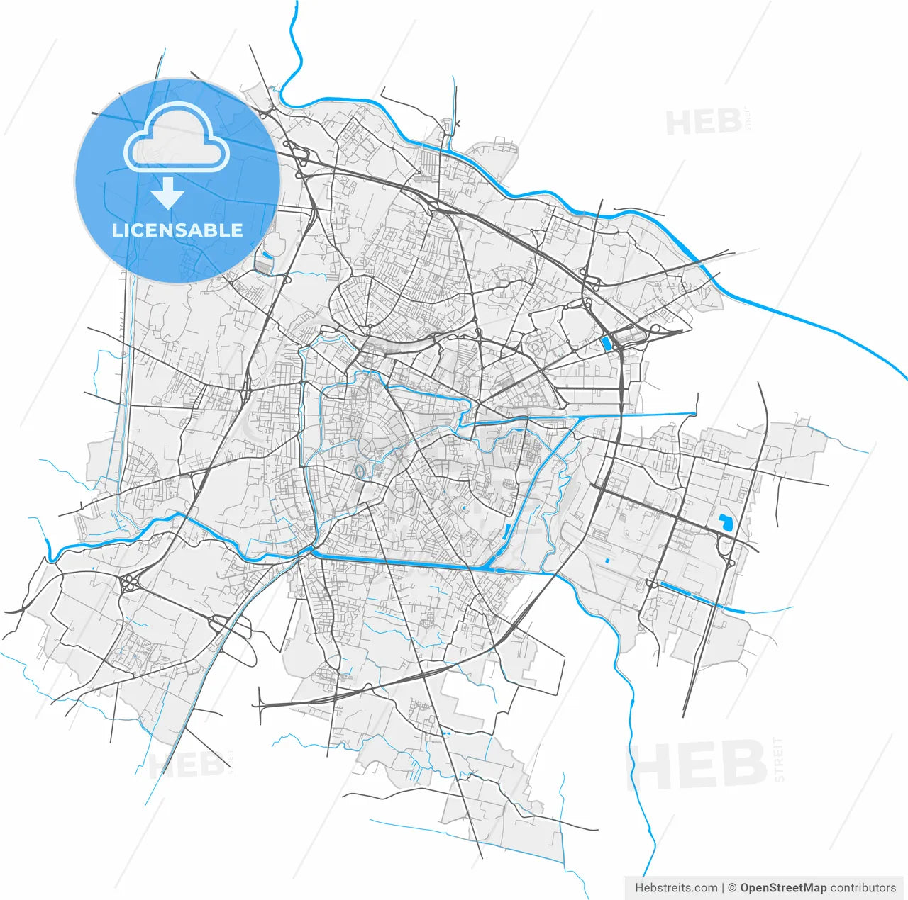 Padua, Veneto, Italy, high resolution vector map - Instant download PDF and JPG