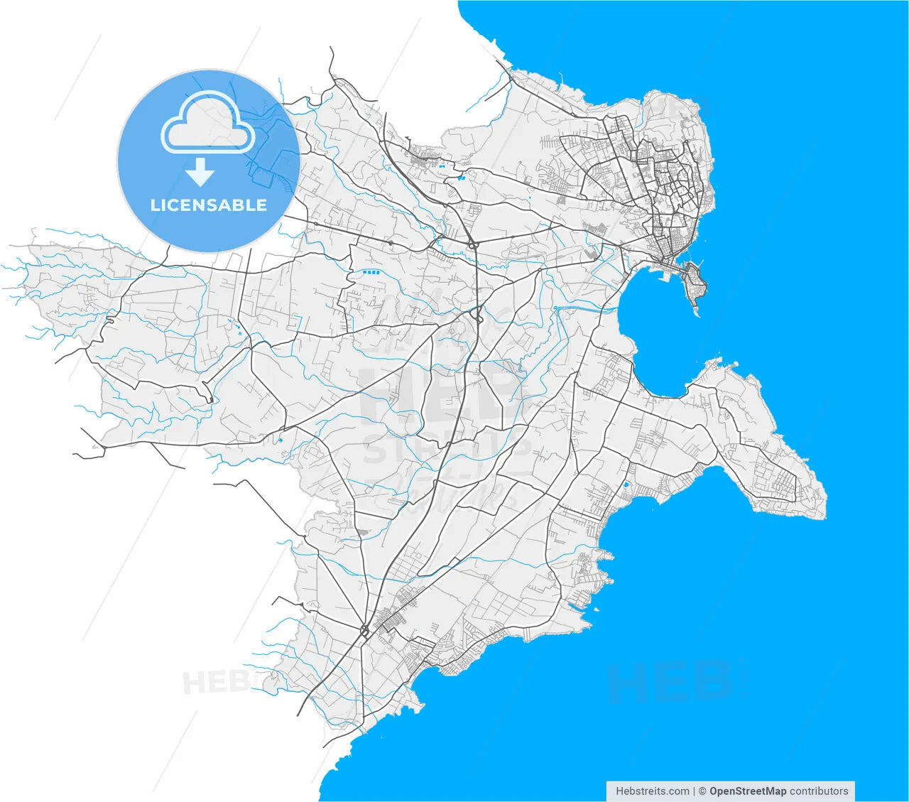 Syracuse, Sicily, Italy, high resolution vector map - Instant download PDF and JPG