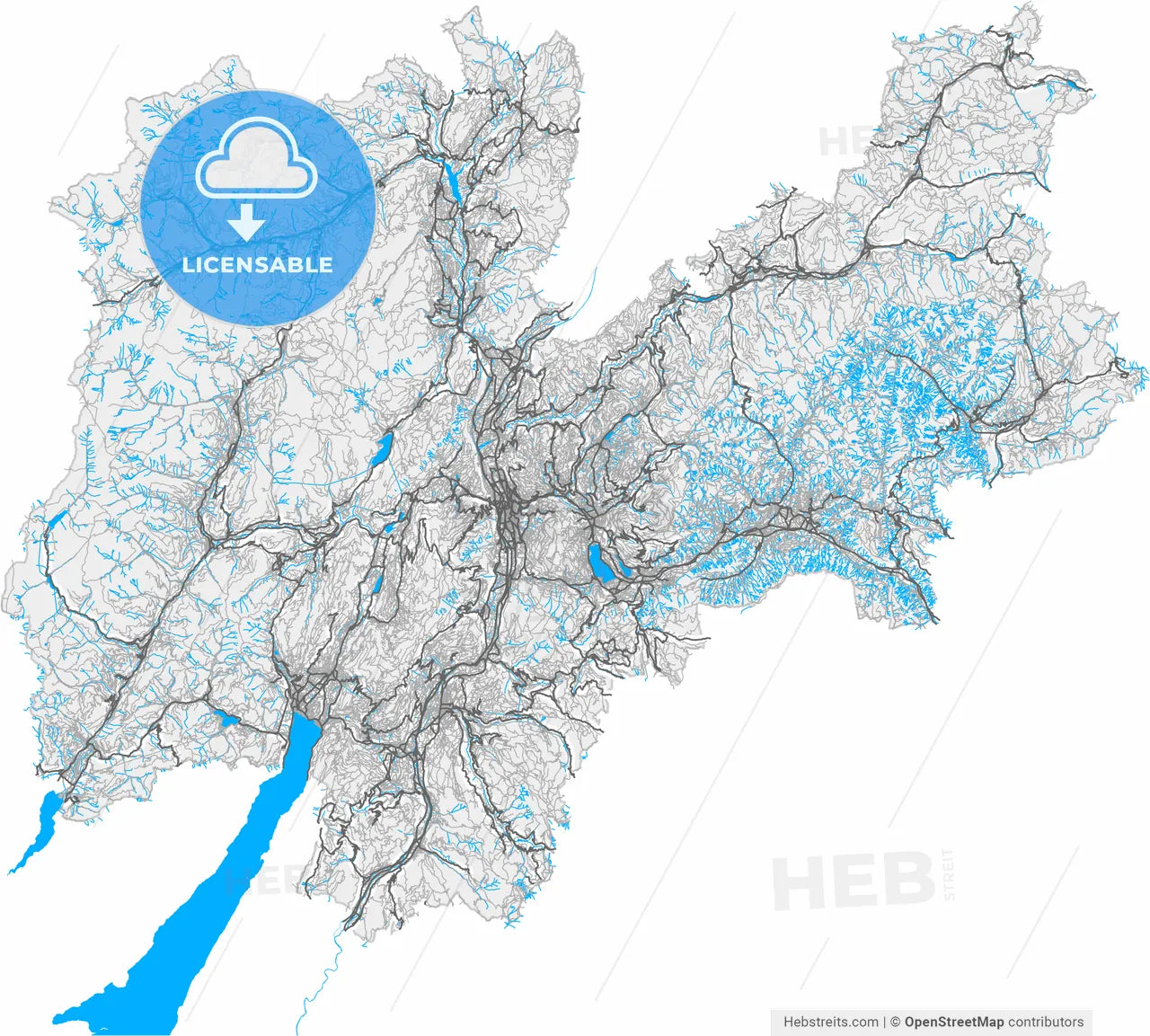 Trento, Trentino-Alto Adige/Südtirol, Italy, high resolution vector map - Instant download PDF and JPG