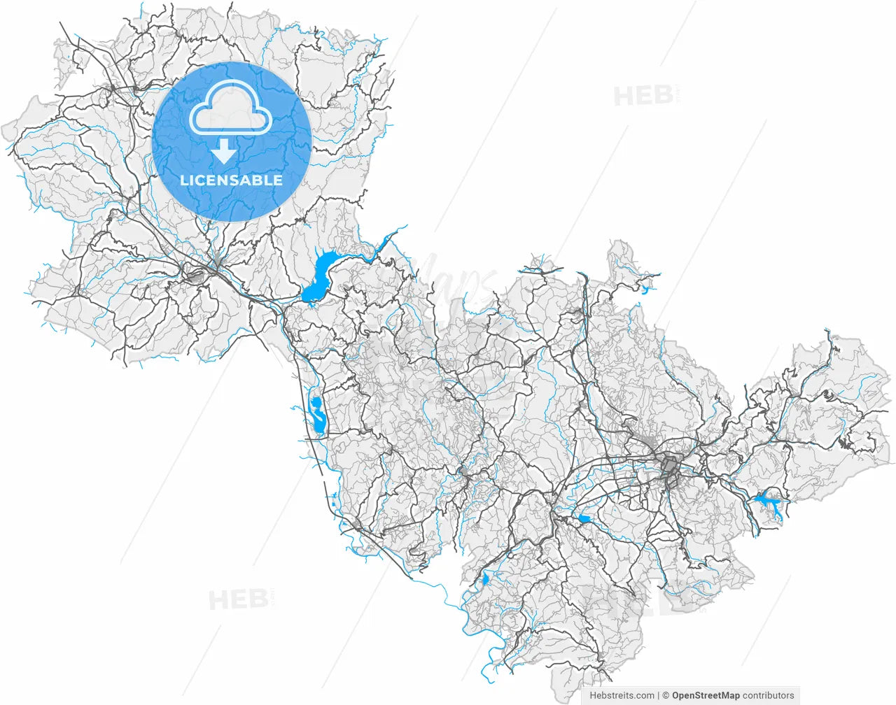 Terni, Umbria, Italy, high resolution vector map - Instant download PDF and JPG