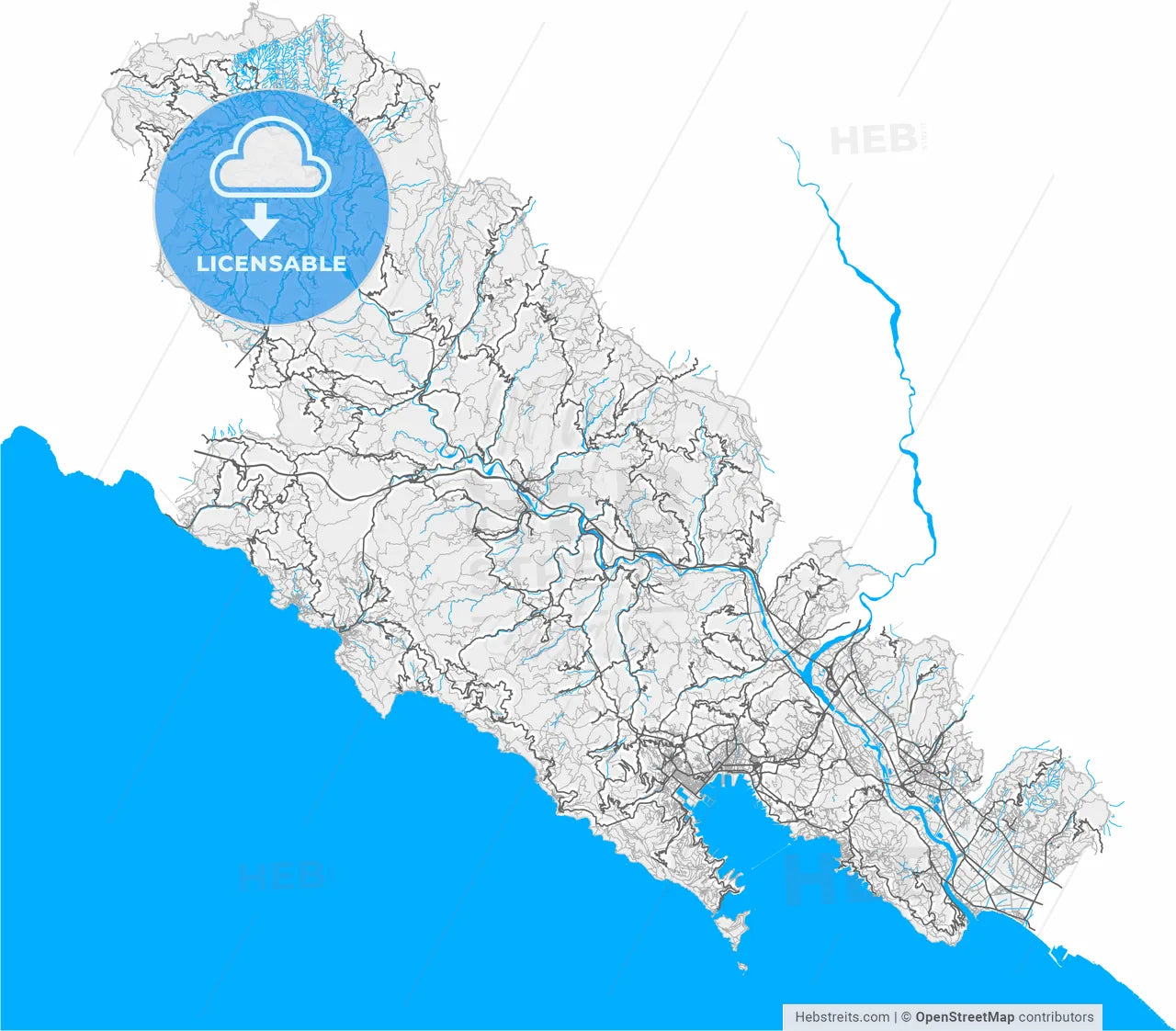 La Spezia, Liguria, Italy, high resolution vector map - Instant download PDF and JPG