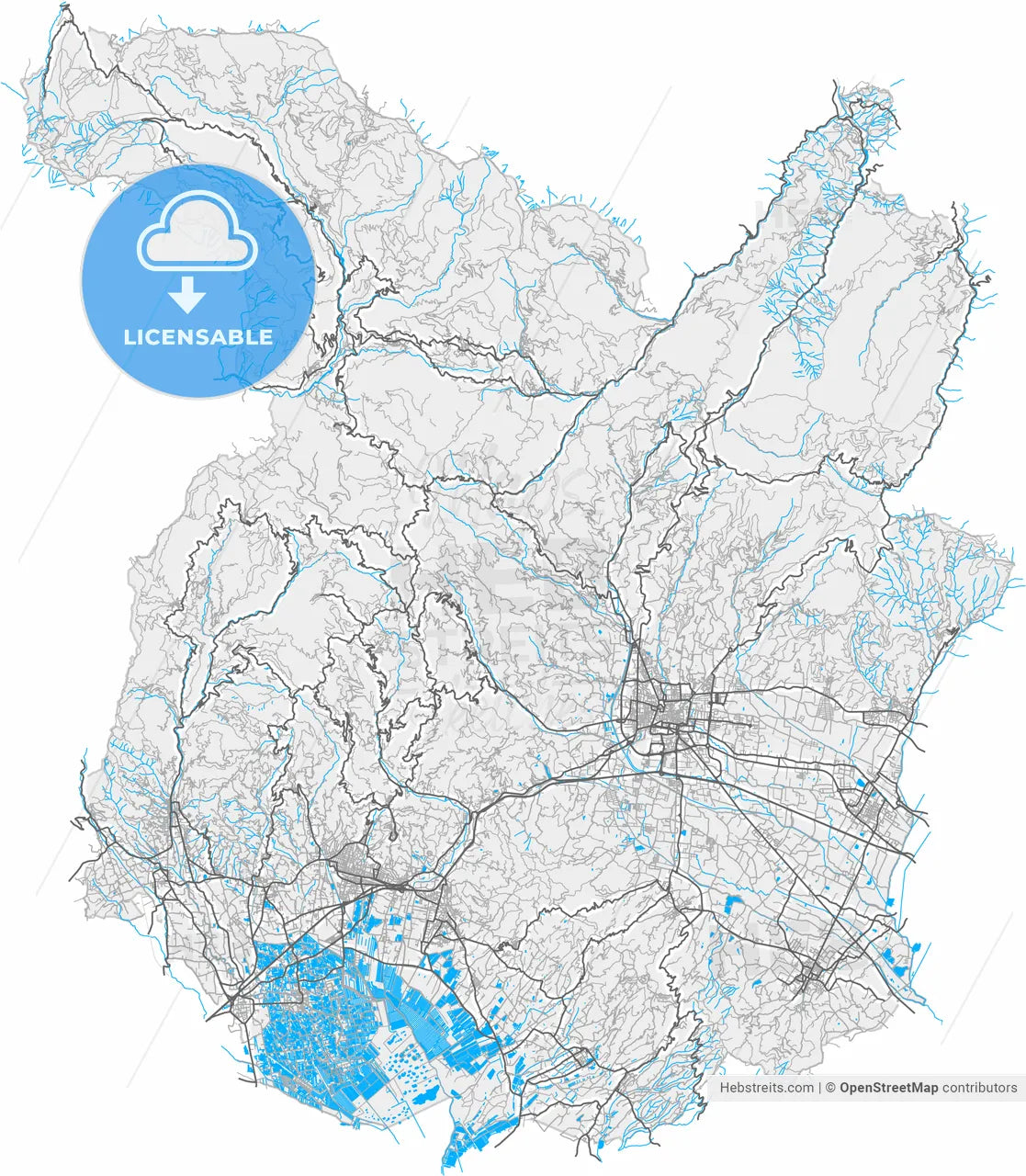 Pistoia, Tuscany, Italy, high resolution vector map - Instant download PDF and JPG