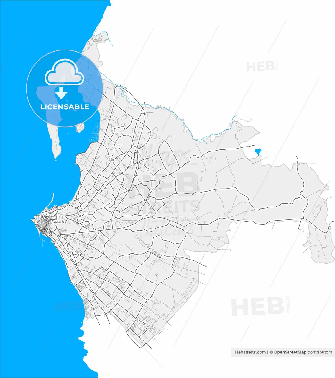 Marsala, Sicily, Italy, high resolution vector map - Instant download PDF and JPG