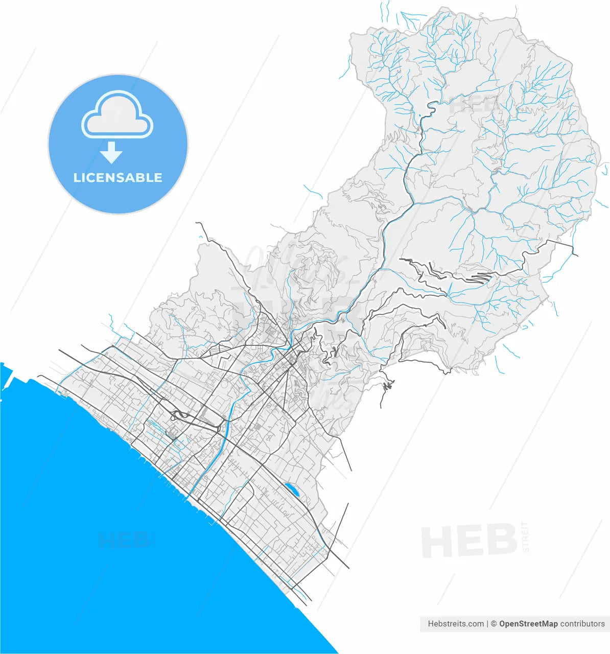 Massa, Tuscany, Italy, high resolution vector map - Instant download PDF and JPG