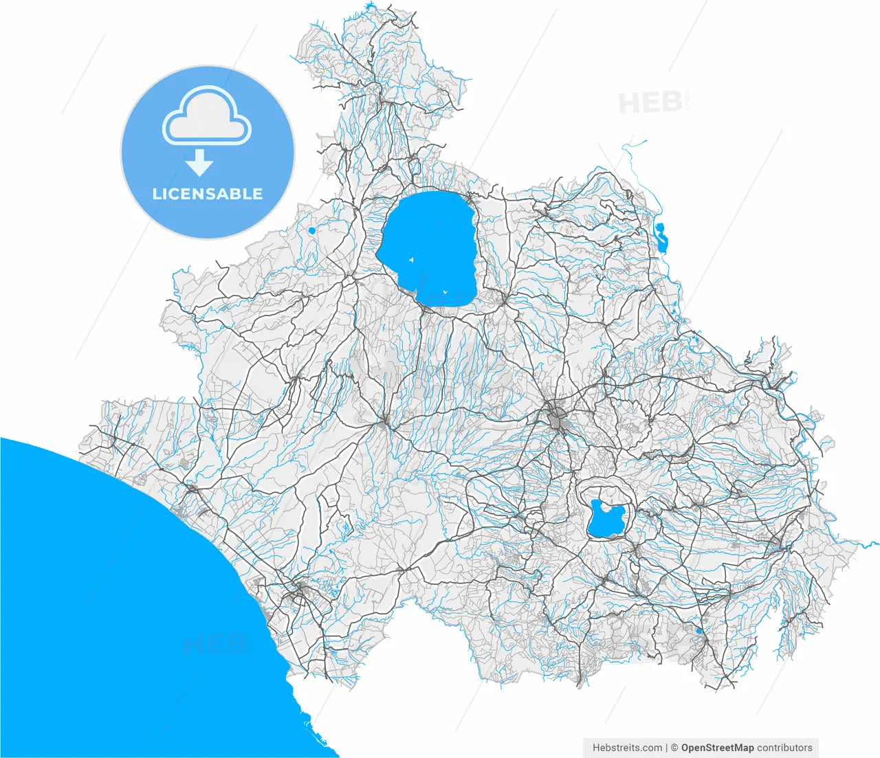 Viterbo, Lazio, Italy, high resolution vector map - Instant download PDF and JPG