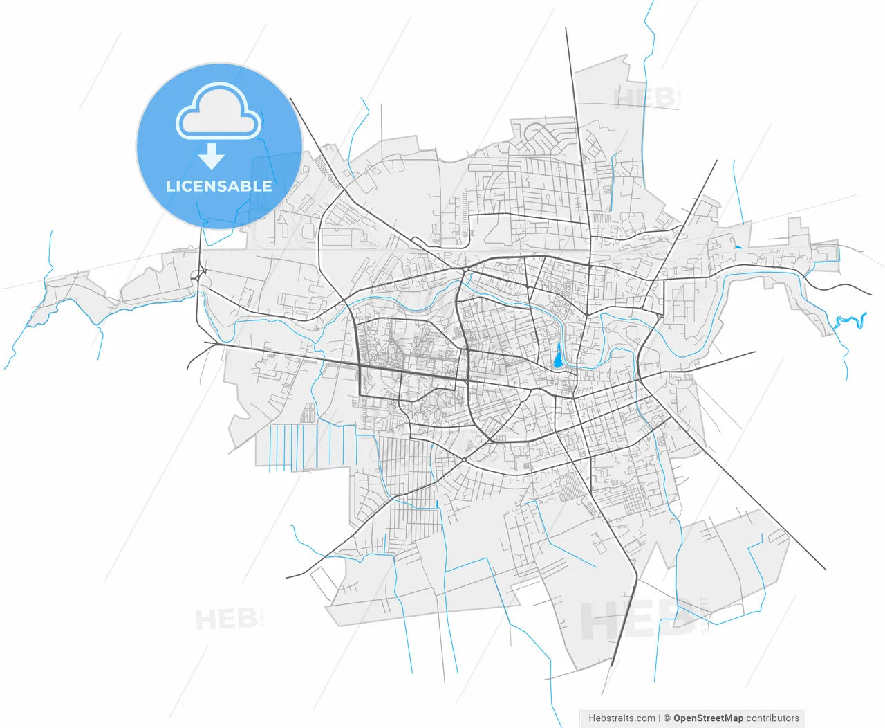 Panevėžys, Panevėžys County, Lithuania, high resolution vector map - Instant download PDF and JPG