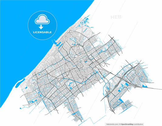 The Hague, South Holland, Netherlands, high resolution vector map - Instant download PDF and JPG