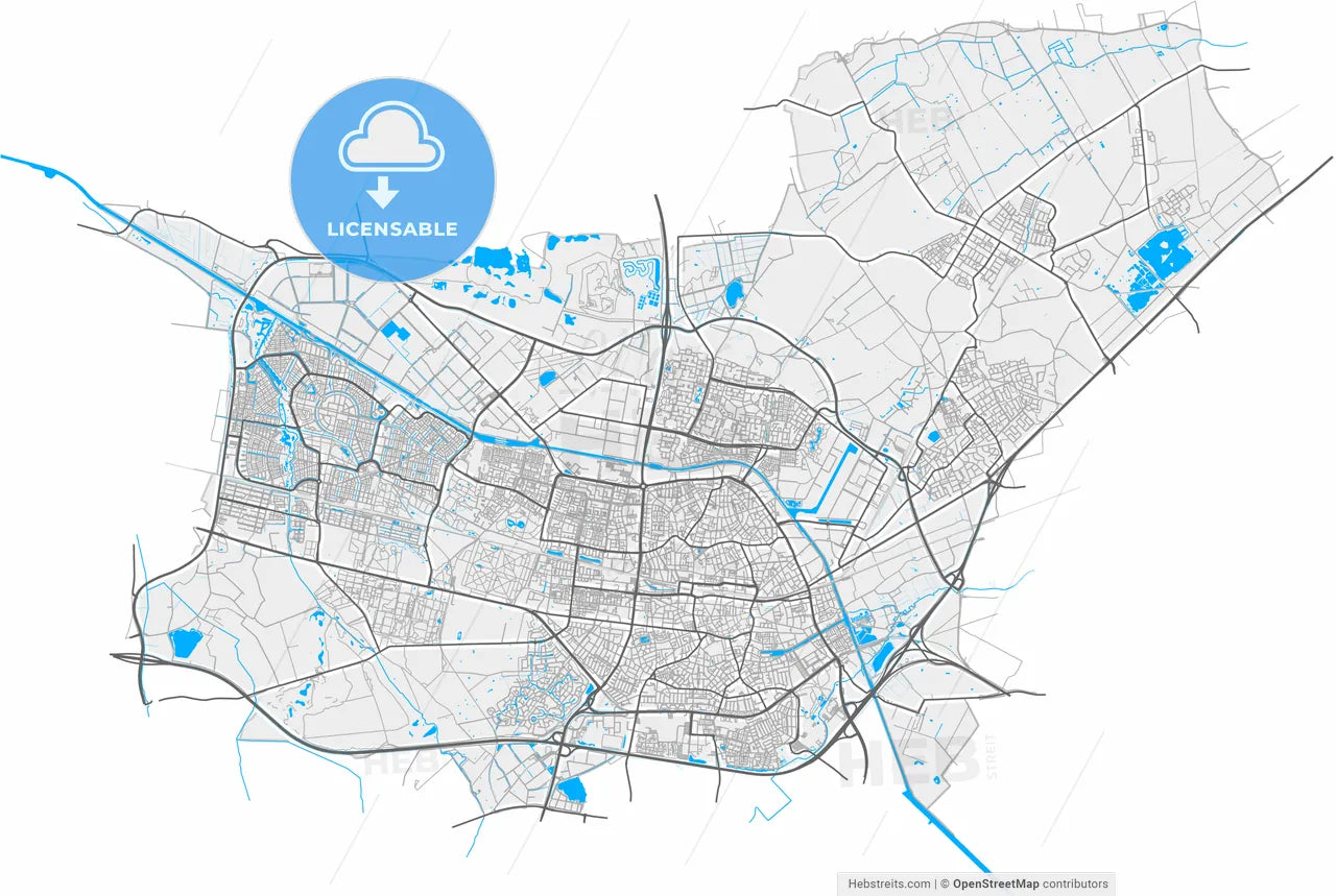 Tilburg, North Brabant, Netherlands, high resolution vector map - Instant download PDF and JPG