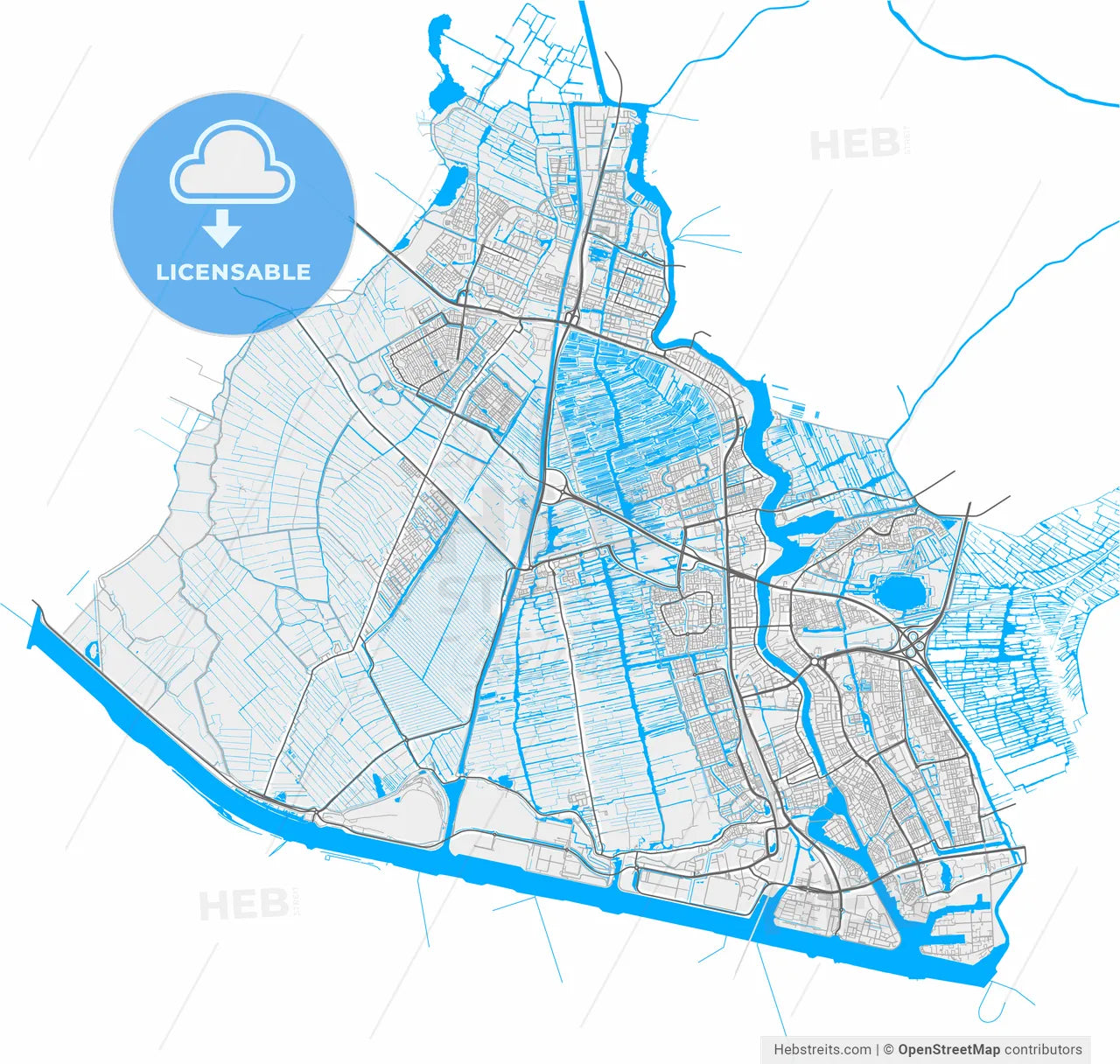 Zaanstad, North Holland, Netherlands, high resolution vector map - Instant download PDF and JPG