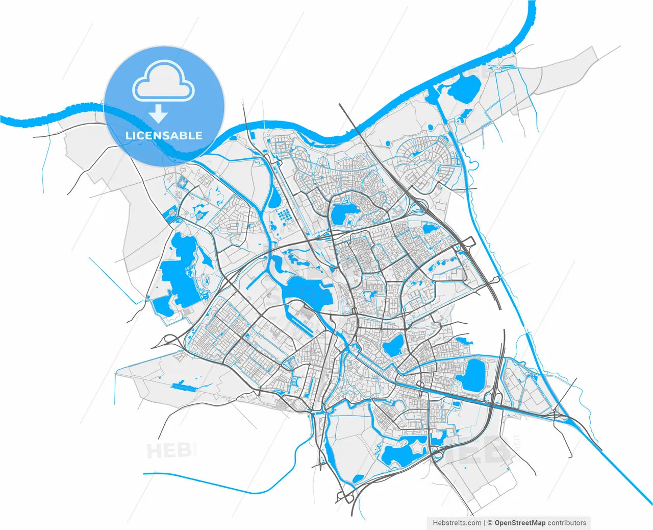 s-Hertogenbosch, North Brabant, Netherlands, high resolution vector map - Instant download PDF and JPG