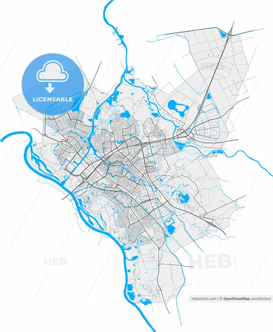 Zwolle, Overijssel, Netherlands, high resolution vector map - Instant download PDF and JPG