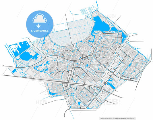 Zoetermeer, South Holland, Netherlands, high resolution vector map - Instant download PDF and JPG