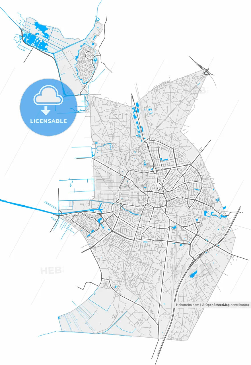 Hilversum, North Holland, Netherlands, high resolution vector map - Instant download PDF and JPG