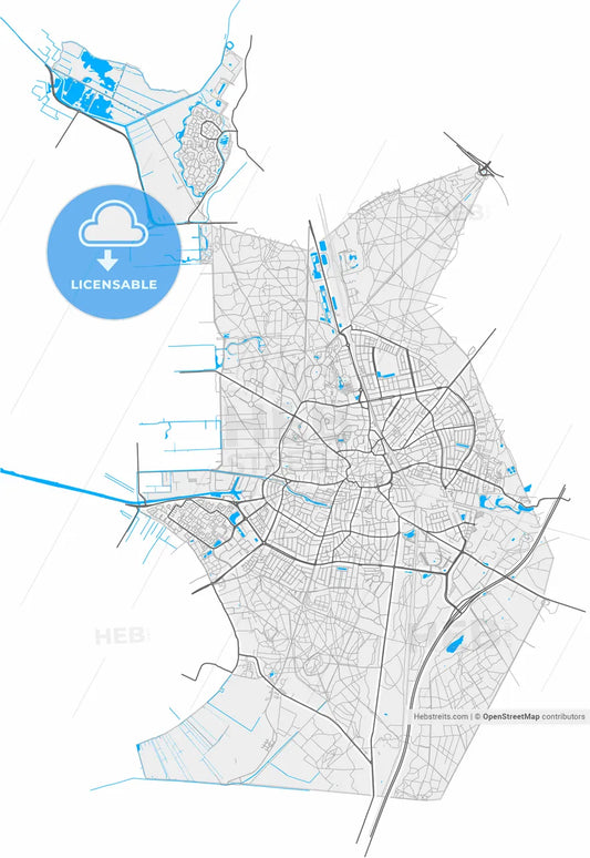 Hilversum, North Holland, Netherlands, high resolution vector map - Instant download PDF and JPG