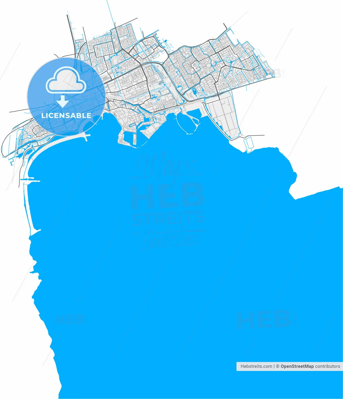 Hoorn, North Holland, Netherlands, high resolution vector map - Instant download PDF and JPG