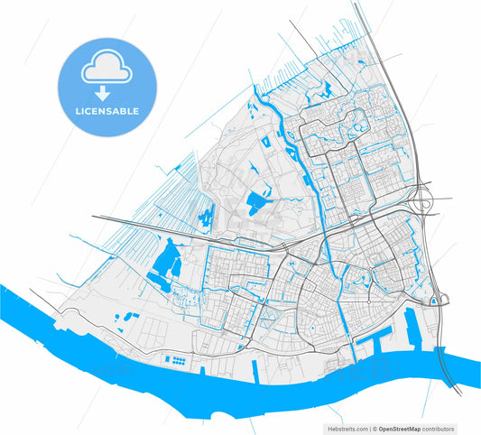 Vlaardingen, South Holland, Netherlands, high resolution vector map - Instant download PDF and JPG