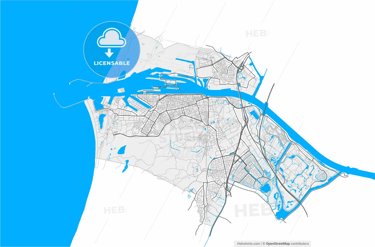 Velsen, North Holland, Netherlands, high resolution vector map - Instant download PDF and JPG