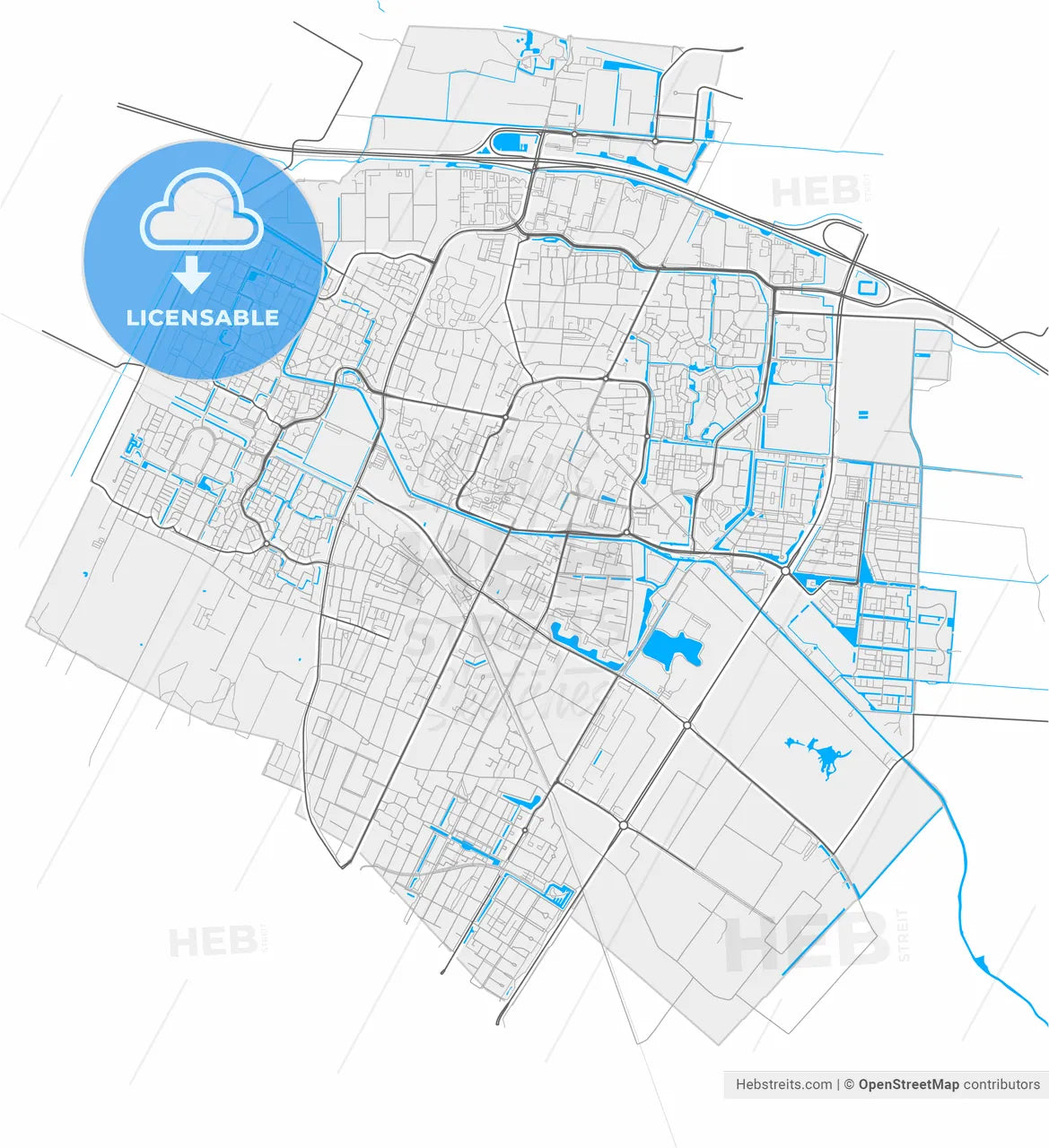Veenendaal, Utrecht, Netherlands, high resolution vector map - Instant download PDF and JPG