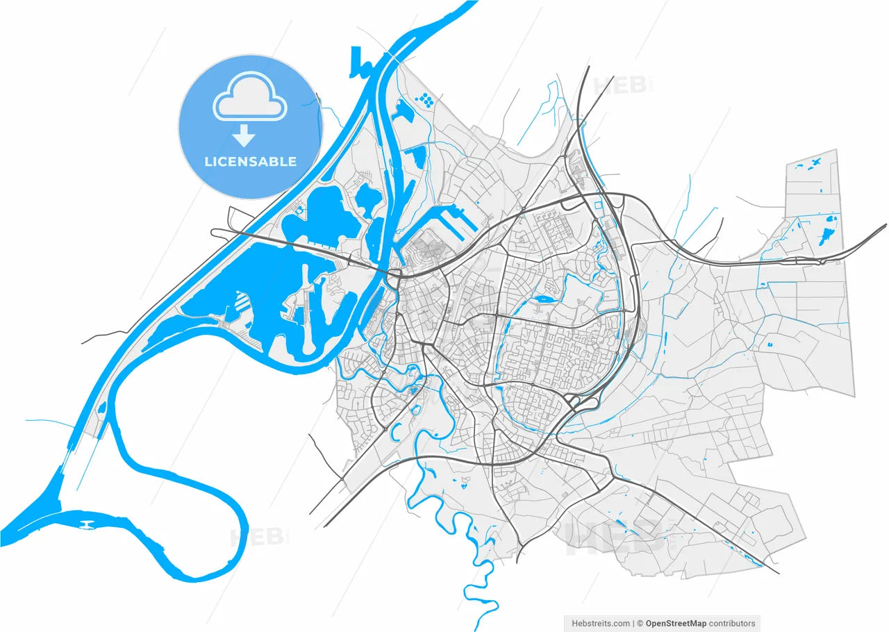 Roermond, Limburg, Netherlands, high resolution vector map - Instant download PDF and JPG