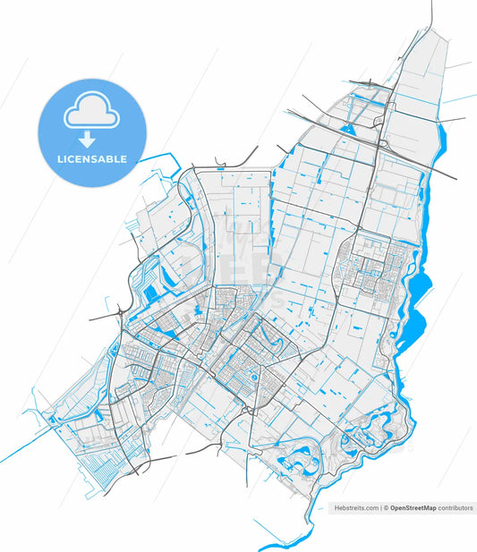 Lansingerland, South Holland, Netherlands, high resolution vector map - Instant download PDF and JPG