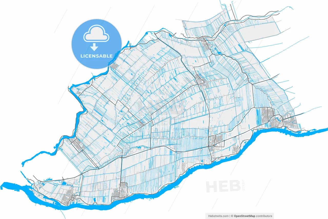 Krimpenerwaard, South Holland, Netherlands, high resolution vector map - Instant download PDF and JPG