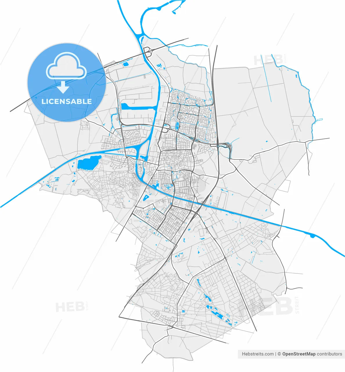 Oosterhout, North Brabant, Netherlands, high resolution vector map - Instant download PDF and JPG