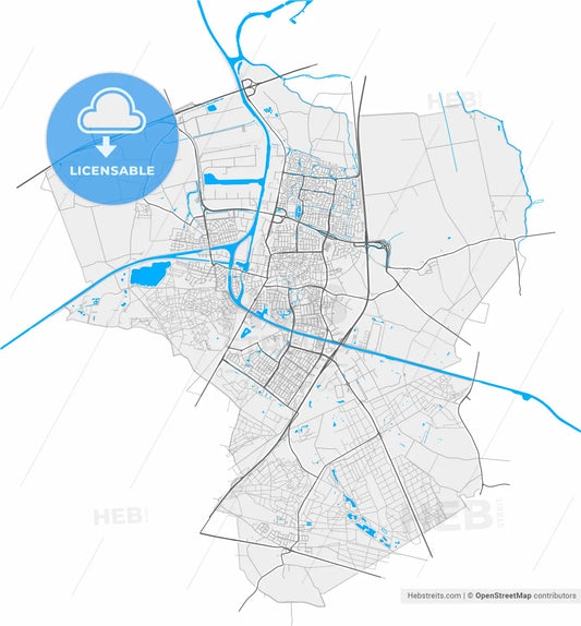 Oosterhout, North Brabant, Netherlands, high resolution vector map - Instant download PDF and JPG