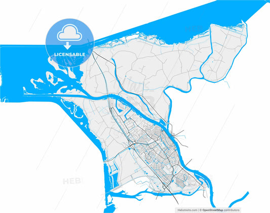 Kampen, Overijssel, Netherlands, high resolution vector map - Instant download PDF and JPG
