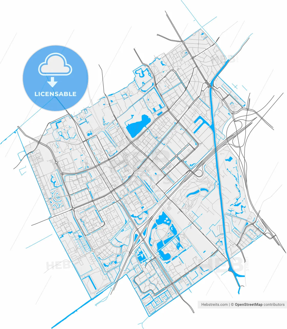 Rijswijk, South Holland, Netherlands, high resolution vector map - Instant download PDF and JPG