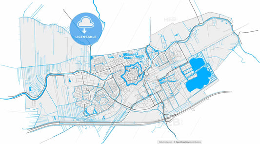 Woerden, Utrecht, Netherlands, high resolution vector map - Instant download PDF and JPG