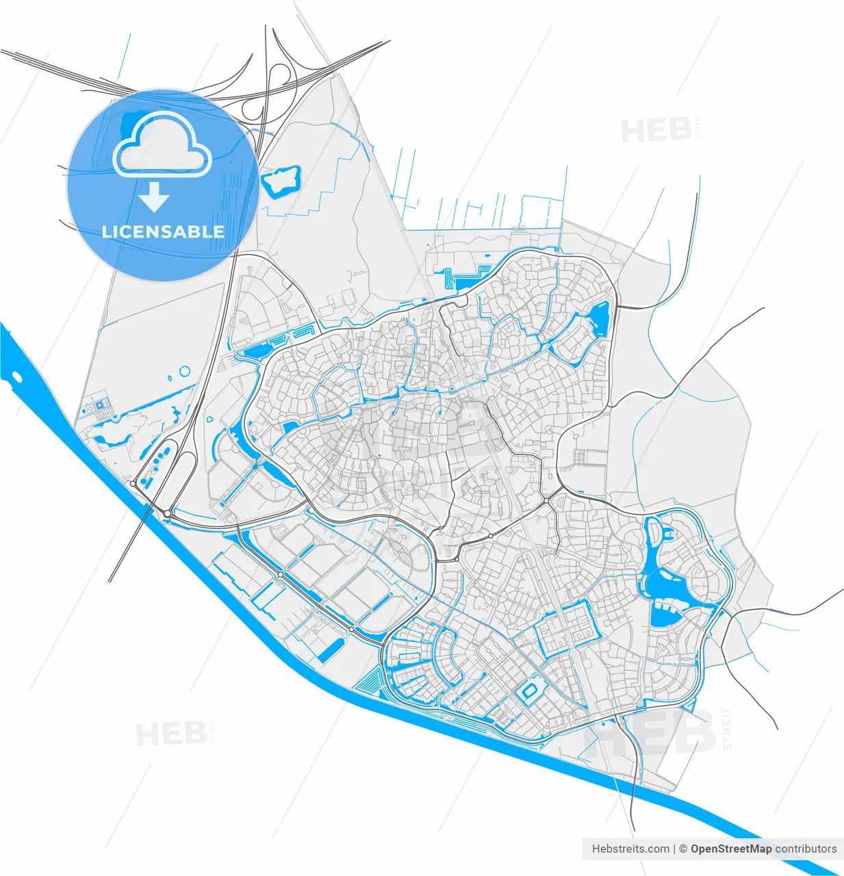 Houten, Utrecht, Netherlands, high resolution vector map - Instant download PDF and JPG