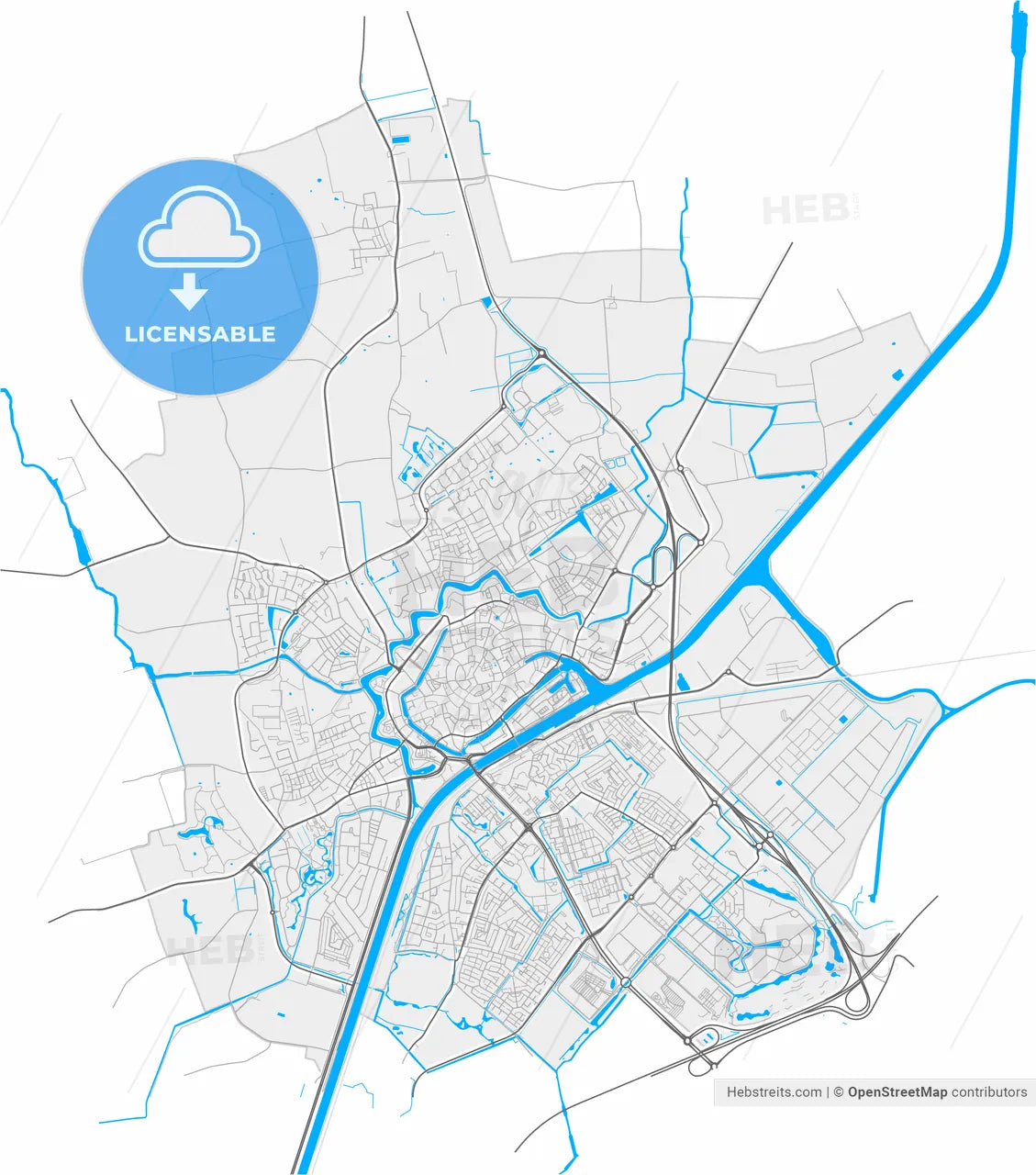 Middelburg, Zeeland, Netherlands, high resolution vector map - Instant download PDF and JPG