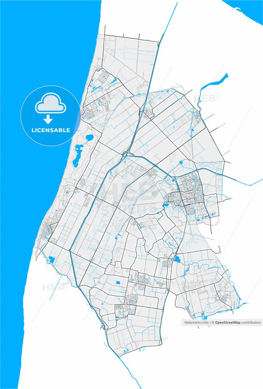 Schagen, North Holland, Netherlands, high resolution vector map - Instant download PDF and JPG