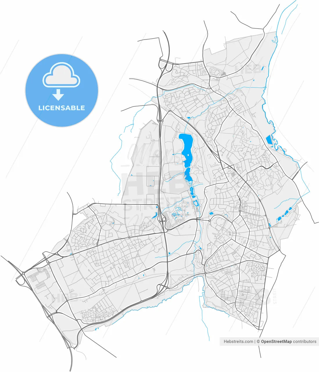 Kerkrade, Limburg, Netherlands, high resolution vector map - Instant download PDF and JPG