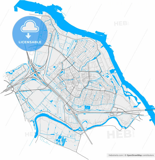 Ridderkerk, South Holland, Netherlands, high resolution vector map - Instant download PDF and JPG