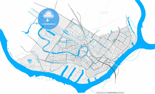 Zwijndrecht, South Holland, Netherlands, high resolution vector map - Instant download PDF and JPG