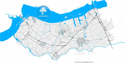 Moerdijk, North Brabant, Netherlands, high resolution vector map - Instant download PDF and JPG